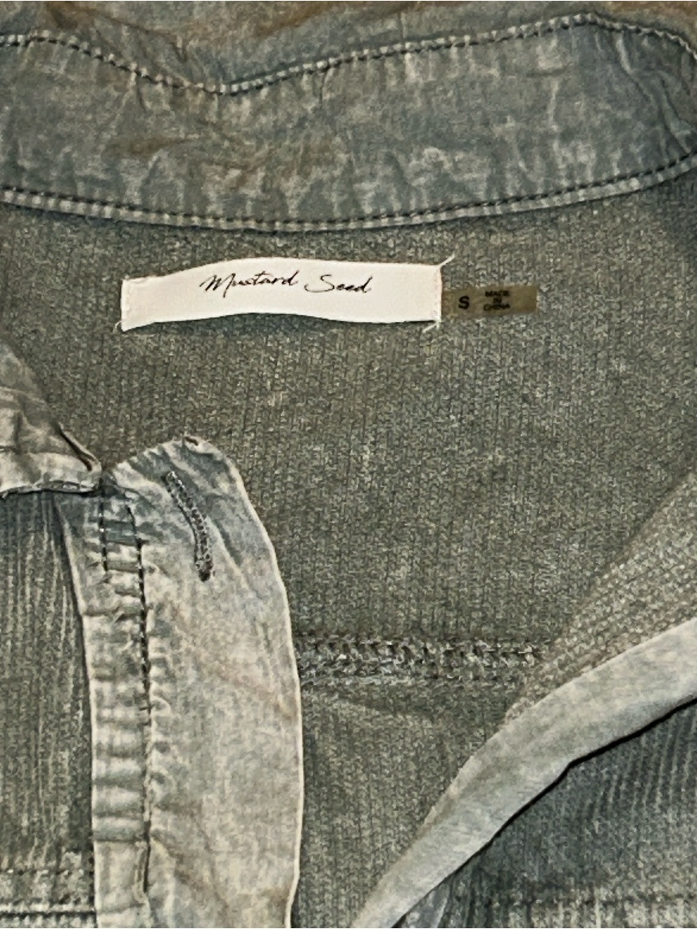 Mustard Seed Washed Finish Sage Button-Up Shirt Jacket - Picture 2 of 4